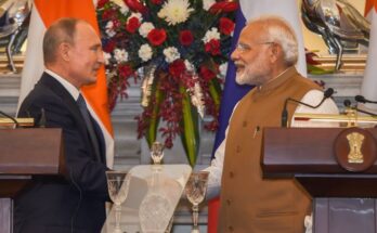 IMAGE: Prime Minister Narendra Modi shakes hands with Russian President Vladimir Putin after delivering a joint press statement, at Hyderabad House in New Delhi on October 2018. Photograph: Kamal Singh/PTI Photo